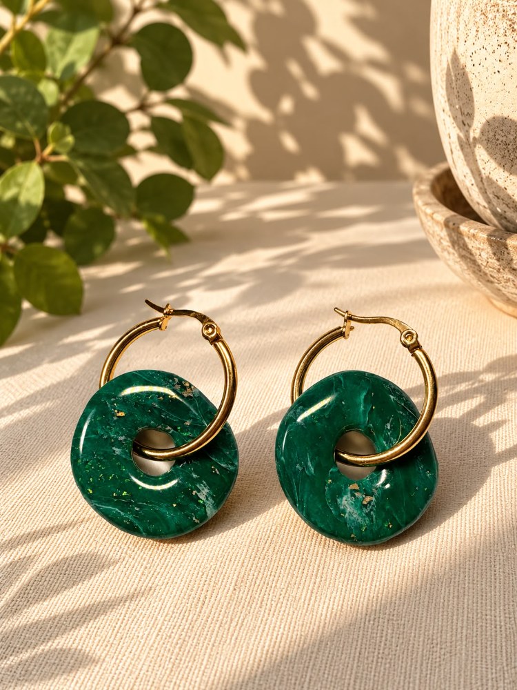 Aros Charms Donut Verde, aros artesanales hechos a mano color verde – Karivé Joyas