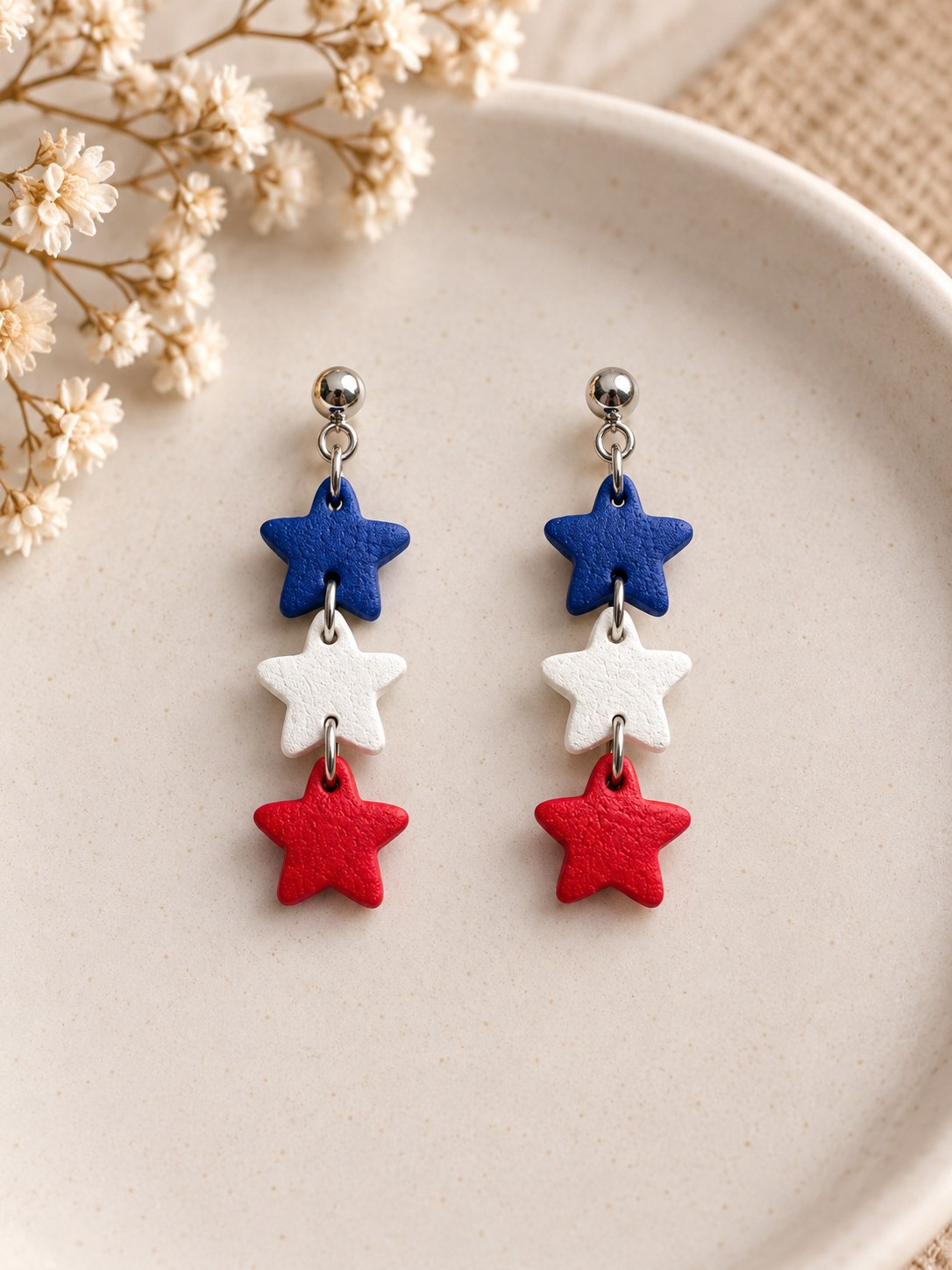 Aros Estrellas Tricolor, aros artesanales hechos a mano color multicolor – Karivé Joyas