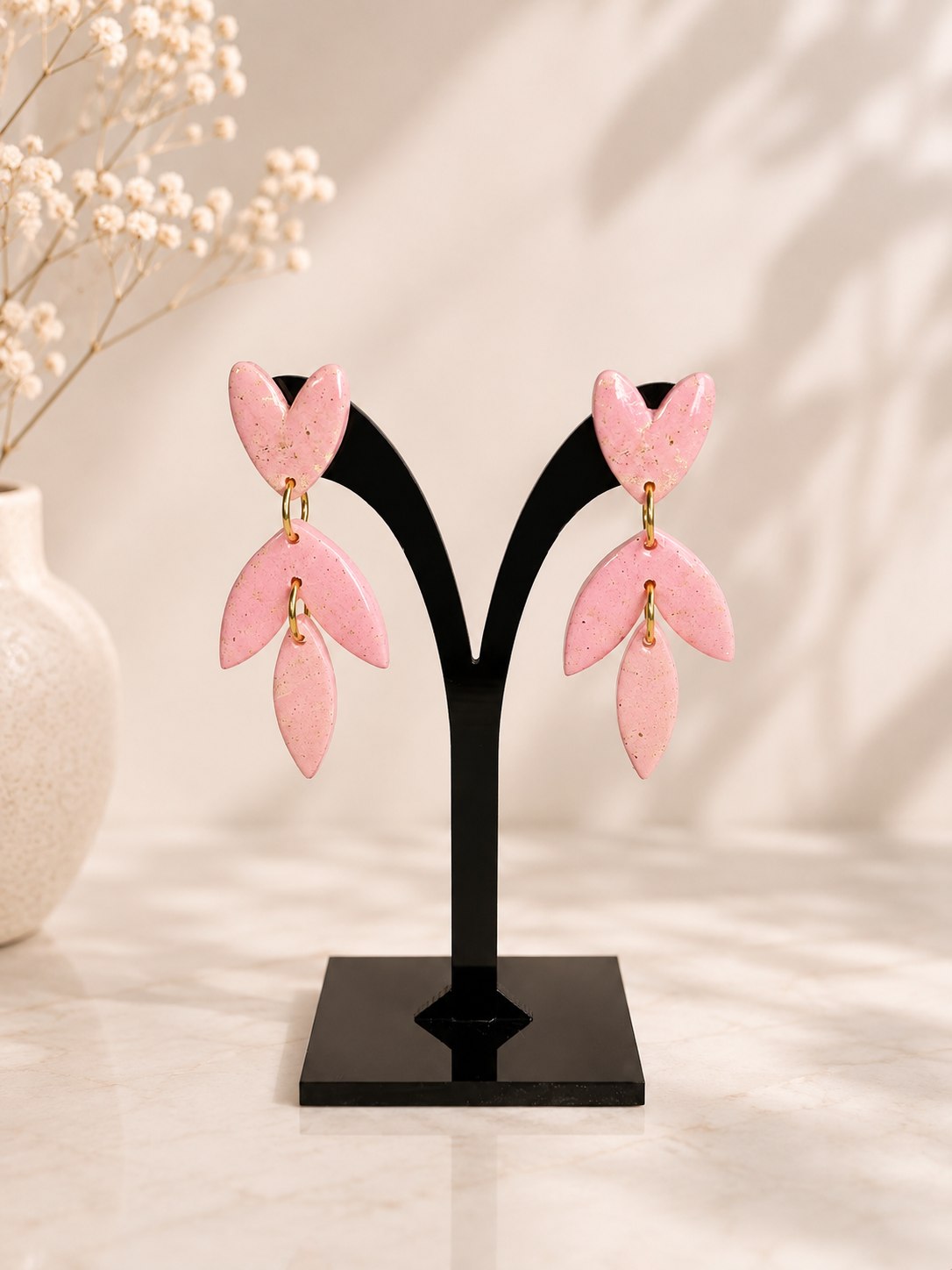 Aros Corazón Hojitas Brillos, aros artesanales hechos a mano – Karivé Joyas