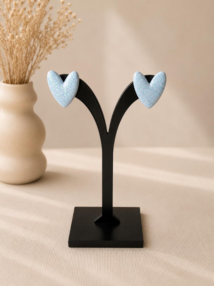 Aros Corazón Celeste Glitter, aros artesanales hechos a mano color multicolor – Karivé Joyas