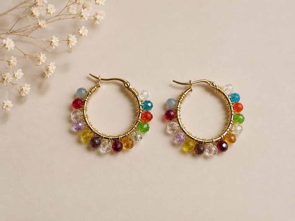 Argollas Cristal Multicolor, aros artesanales hechos a mano color multicolor – Karivé Joyas
