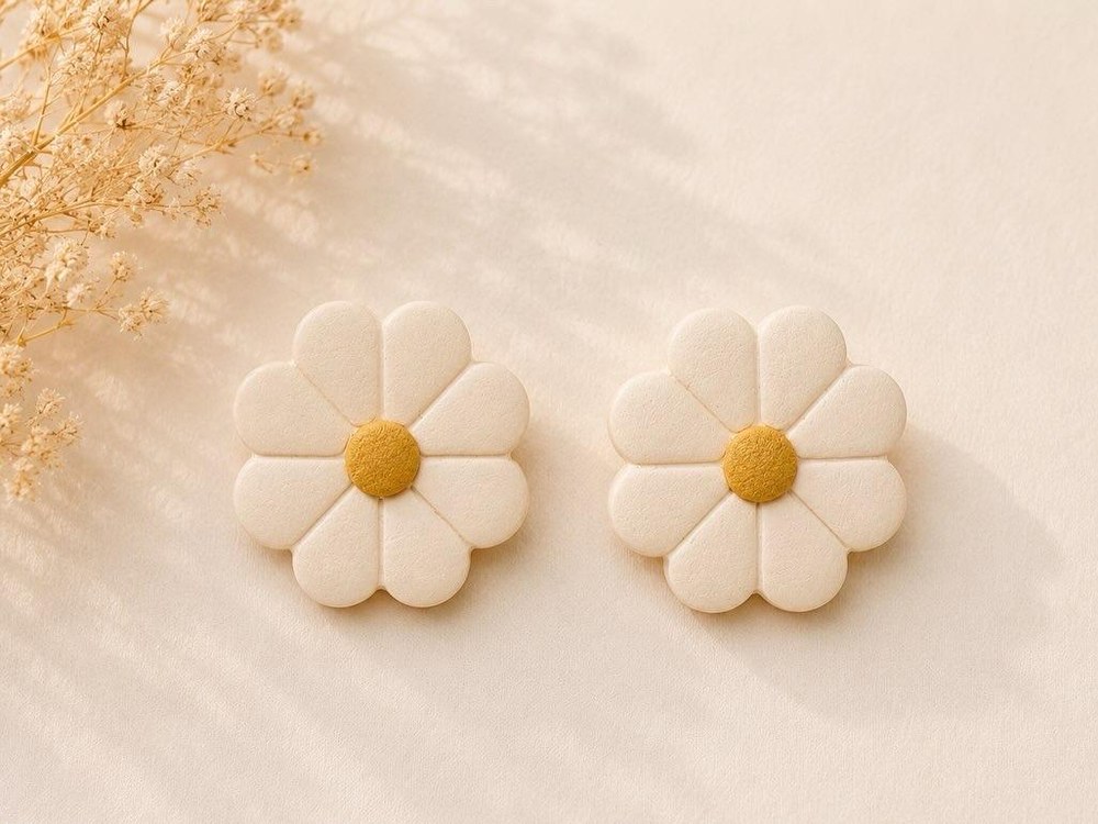 Aros Margaritas Blancas, aros artesanales hechos a mano color blanco – Karivé Joyas