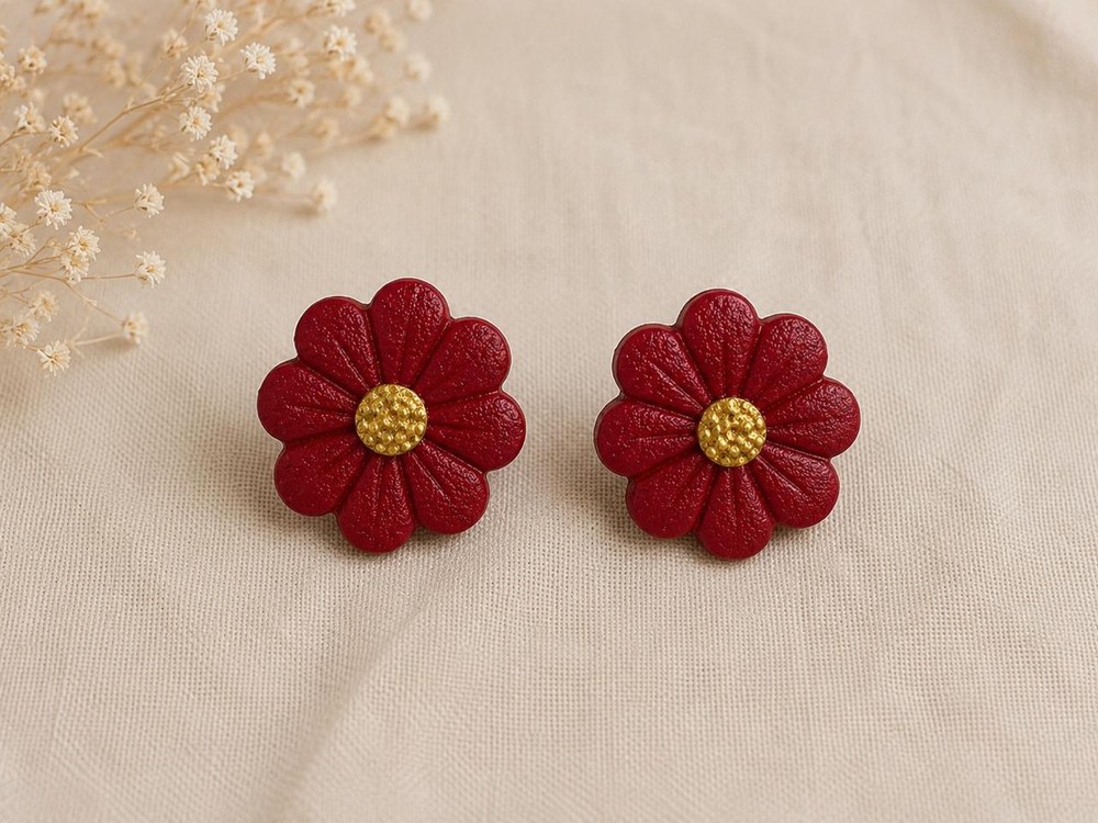 Aros Margaritas Rojas, aros artesanales hechos a mano color rojo – Karivé Joyas