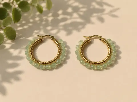 Argollas Cristal Jade Verde, aros hechos a mano – Karivé Joyas