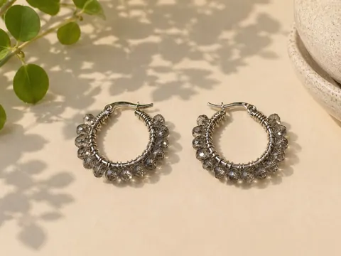 Argollas Cristal Gris Humo, aros hechos a mano – Karivé Joyas