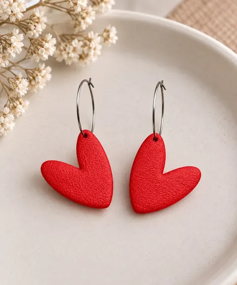 Aros Corazón Rojo, aros hechos a mano – Karivé Joyas