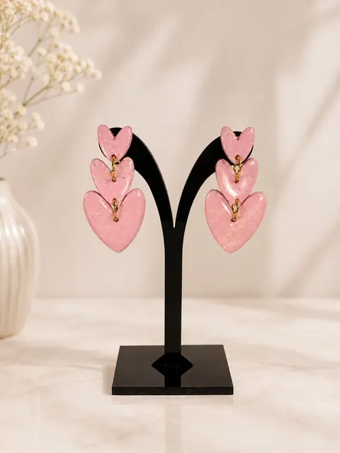 Aros Tres Corazones Rosa Brillante, aros hechos a mano – Karivé Joyas